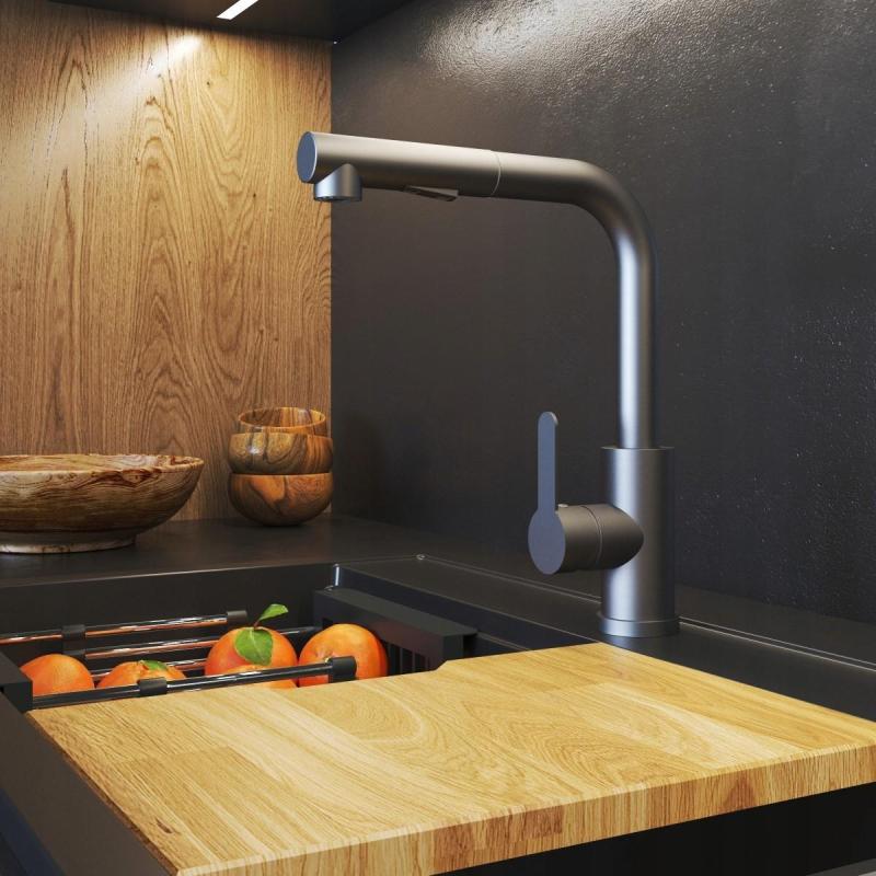Graniteland Celeste Køkkenarmatur Gun Metal med Udtrækbar Tud og Dobbelt-Funktions Håndbruser 1208970666