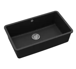 AquaGranite Modulo R19 stor granit sort vask 76x43 cm til underbygning og overbygning med rustfri stål prop 1208970688