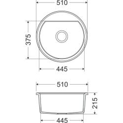 Dura Stretto Hvid kvarts rund håndvask ovenpå 51cm med rustfri stålprop og 1 hanehul 1208970691