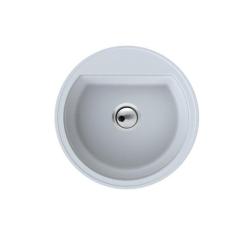 Dura Stretto Hvid kvarts rund håndvask ovenpå 51cm med rustfri stålprop og 1 hanehul 1208970691