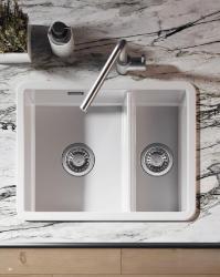 Ausmann Ceramic Ember Keramisk Hvid Anderhalv Vask Til Overmontage og Undermontering 535 x 400 mm med Rustfri Stål Propper 1208970735