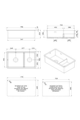 Ausmann Ceramic Ember Ceramic White One and a Half Bowl Sink Top Mount and Undermount 733 x 401 mm with Stainless Steel Plugs 1208970737