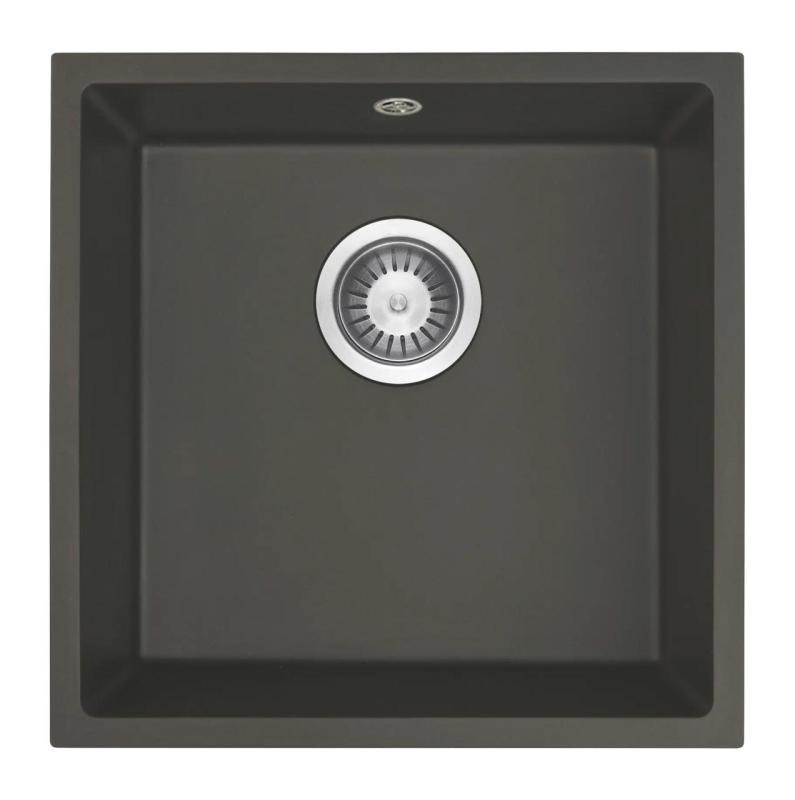GraniteMy Universal Granite Gray, dark Sink 40x40 cm Top Mount, Undermount and Flush Mount with Stainless Steel Plug 1208970742