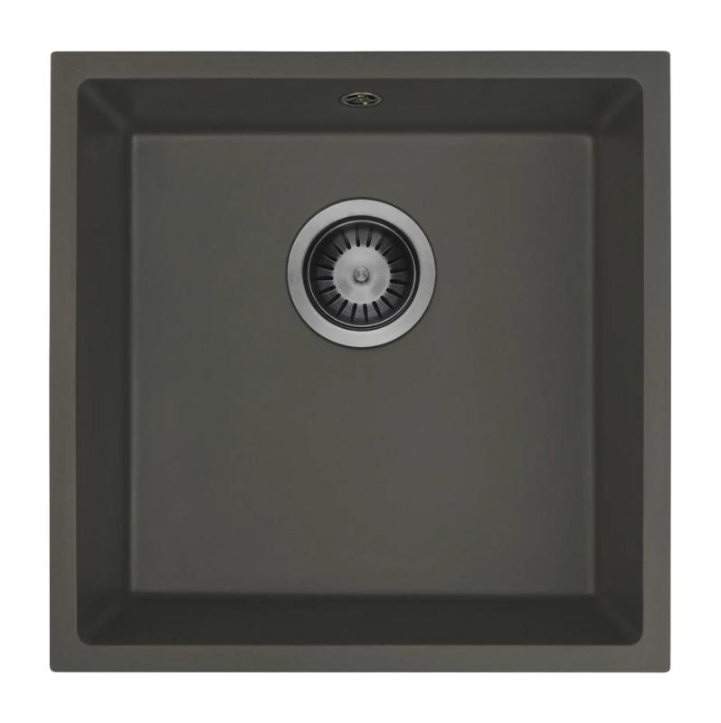 GraniteMy Universal Granite Grey, dark Sink 40x40 cm Top Mount, Undermount and Flush Mount with Gun Metal Plug 1208970746