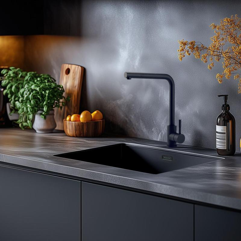 Sort Kombinationssæt Vask 50x40cm med Sort Køkkenhane 1208970765