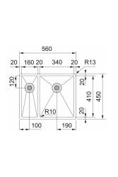 Franke Bolero Plus New R10 B2X 260-34-16 BR 1,5 En halv Rustfrit stål vask Planmontering, undermontering og overmontering 56x45 cm 127.0733.338