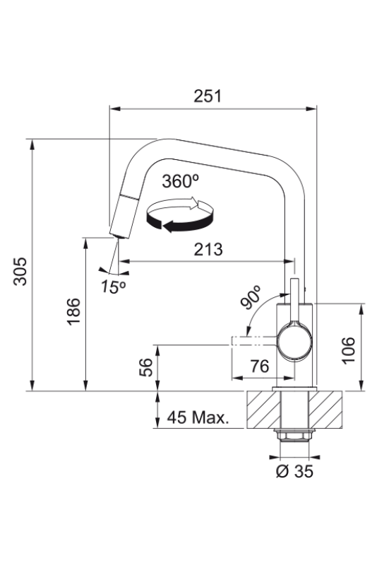 Franke Lina U Køkkenhane Krom Udtrækkelig Tud 115.0728.476