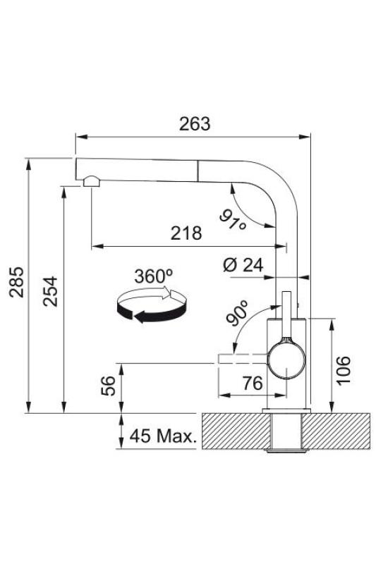 Franke Lina L Køkkenhane Stone grey med Udtrækkelig Tud 115.0728.486