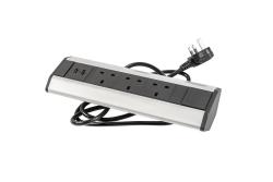 Kontor forlængelseskabel med vinklede 3x UK stikkontakter, 2x USB 2.1A 5V (sølv) UDEN LOGO