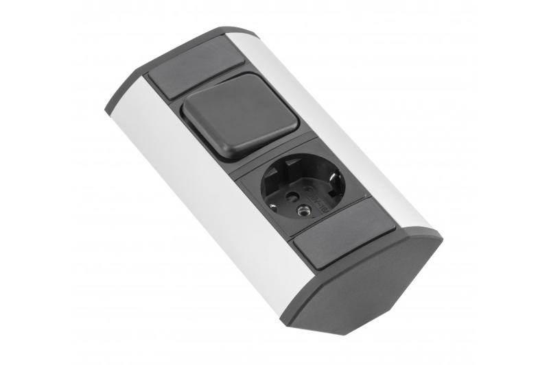 MINI hjørneforlænger med afbryder og schuko-stikkontakt 230V 16A