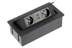 Desktop extension cable SOFT 2x socket with grounding, USB 2.1A, power cable with plug, black