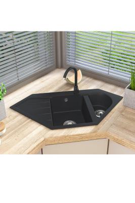 Graniteland Amiata Granit Sort Hjørnevask Overbygning 965x496mm med Rustfrit Stål Prop 1208971120