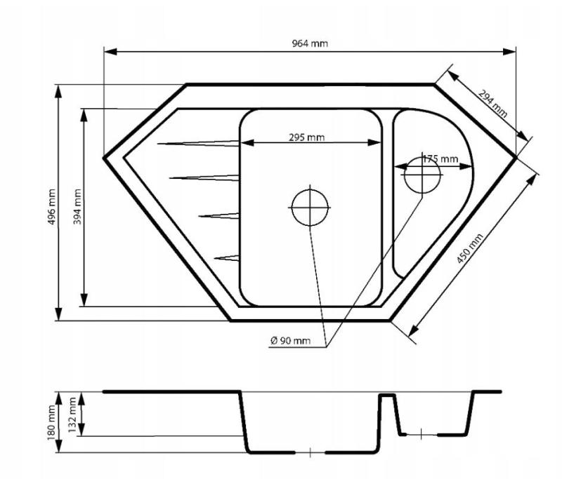 Graniteland Amiata Granit Sort Hjørnevask Overbygning 965x496mm med Rustfrit Stål Prop 1208971120