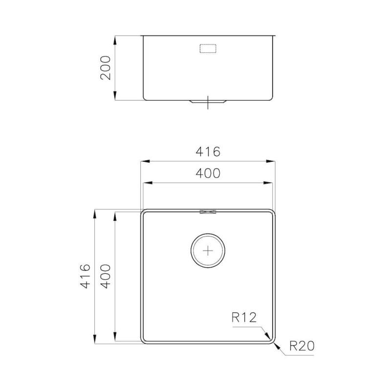 Foster Phantom Slimline Stainless Steel Sink 40x40cm Undermount for ceramic countertops 1208971123