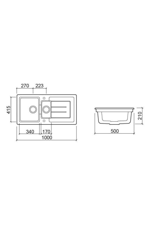 Ausmann Ceramic Sylva 1.5 Ceramic Matte Black Sink with Draining Area 1000 x 500 mm 1208971127