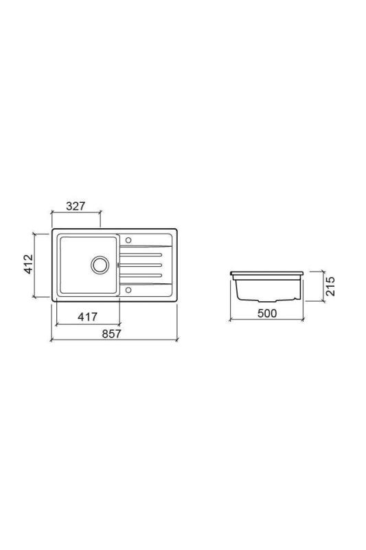 Ausmann Ceramic Sylva Ceramic White Sink with Draining Area 857 x 500 mm 1208971128