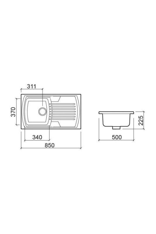 Ausmann Ceramic Crest Ceramic White Sink with Draining Area 850 x 500 mm 1208971130