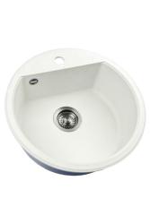 GraniteMy Bremen runde granitvask 43 cm hvid overflade og undermontering med hanehul og gunmetal prop 1208971220