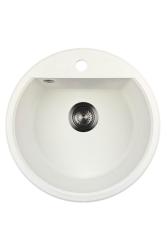 GraniteMy Bremen runde granitvask 43 cm hvid overflade og undermontering med hanehul og gunmetal prop 1208971220