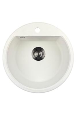 GraniteMy Bremen runde granitvask 43 cm hvid overflade og undermontering med hanehul og gunmetal prop 1208971220