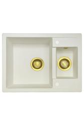 GraniteMy Smart ekstra lavt 1,5 granit overflade hvid vask 58x44cm med guld prop 1208971224