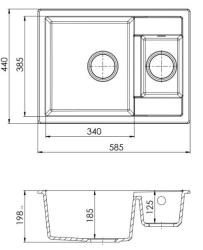 GraniteMy Smart ekstra lavvandet 1,5 granit overflade hvid vask 58x44cm med gun metal prop1208971225