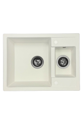 GraniteMy Smart ekstra lavvandet 1,5 granit overflade hvid vask 58x44cm med gun metal prop1208971225