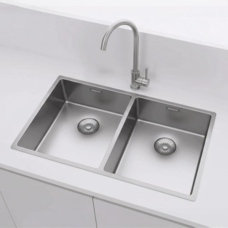 Pure.Sink Prestige Dobbelt rustfrit stål vask 70x40 cm 10mm radius underbygning, fladbygning og overbygning PPG343440-02