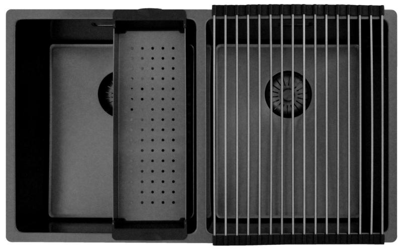 Pure.Sink Prestige Dobbelt Gun metal vask 70x40 cm 10mm radius underbygning, fladbygning og overbygning PPG343440-61