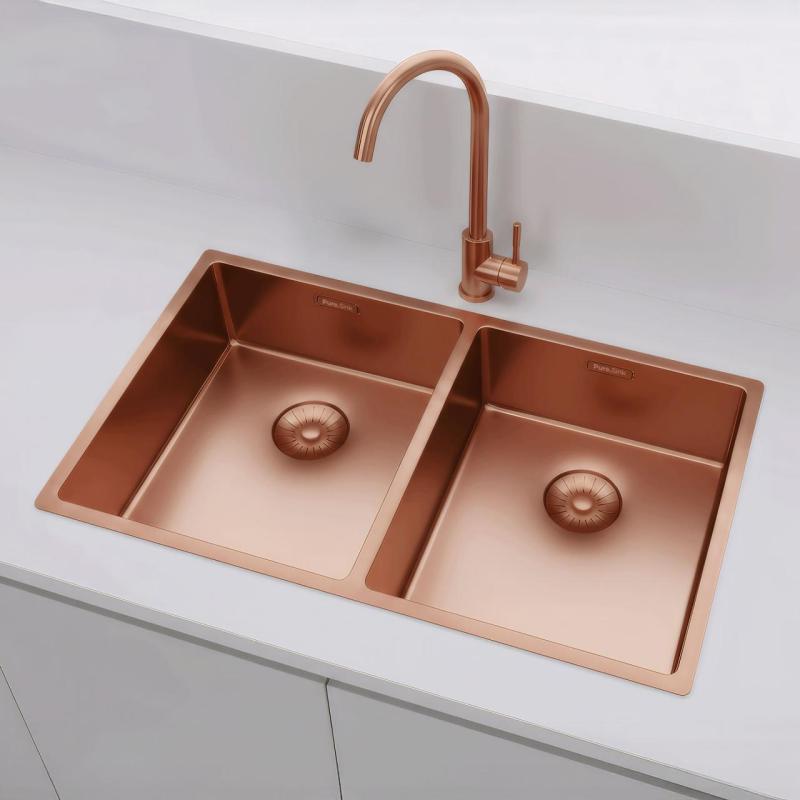Pure.Sink Prestige Dobbelt Kobber køkkenvask 70x40cm 10mm radius undermonteret, planmonteret og overmonteret PPG343440-62