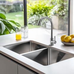 Pure.Sink Prestige Dobbelt rustfrit stål vask 82x40 cm 10mm radius underbygning, fladbygning og overbygning PPG404040-02