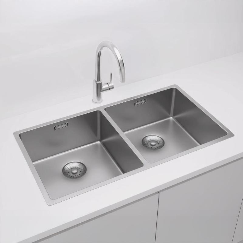 Pure.Sink Prestige Dobbelt rustfrit stål vask 82x40 cm 10mm radius underbygning, fladbygning og overbygning PPG404040-02
