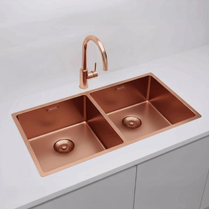 Pure.Sink Prestige Dobbelt Kobber vask 82x40 cm 10mm radius undermontering, fladmontering og overmontering PPG404040-62