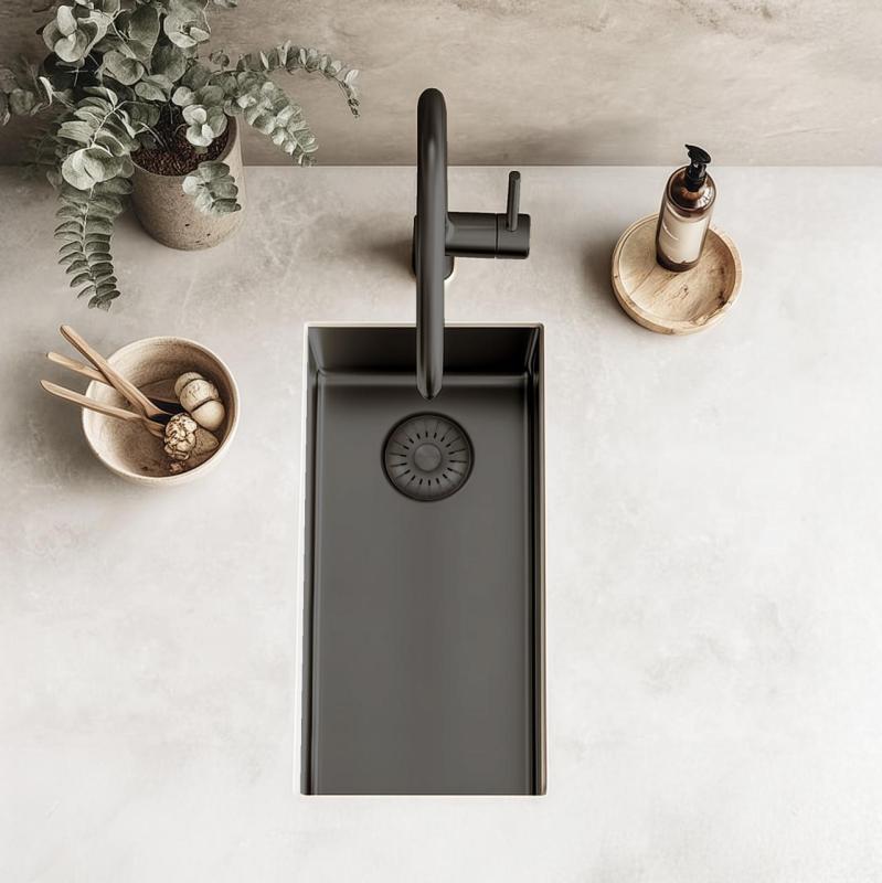 Pure.Sink Exclusivo Gun metal lille håndvask 18x40 cm 10mm radius undermontering, planmontering og overmontering PEX1840-61