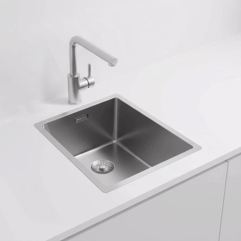 Pure.Sink Exclusivo RVS vask 34x40 cm 10mm radius underbygning, planbygning og overbygning PEX3440-02