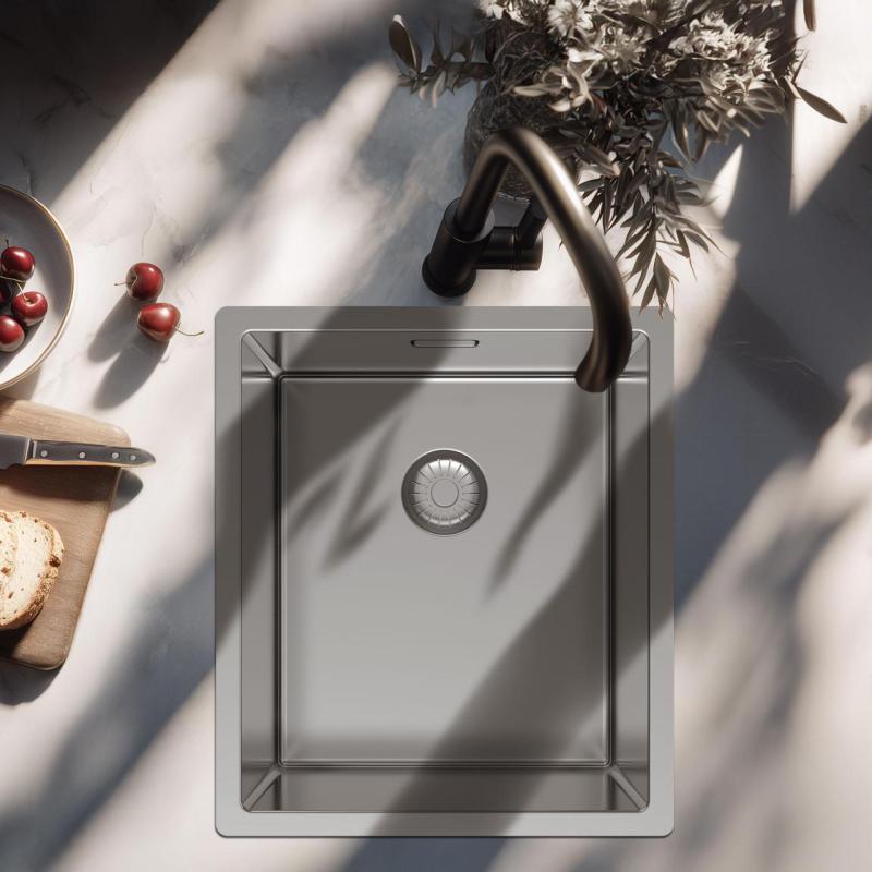 Pure.Sink Exclusivo RVS vask 34x40 cm 10mm radius underbygning, planbygning og overbygning PEX3440-02