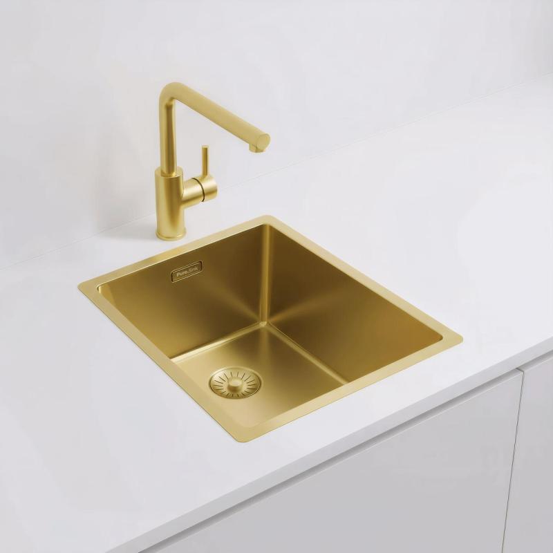 Pure.Sink Exclusivo Gylden vask 34x40 cm 10mm radius undermontering, planmontering og overmontering PEX3440-60