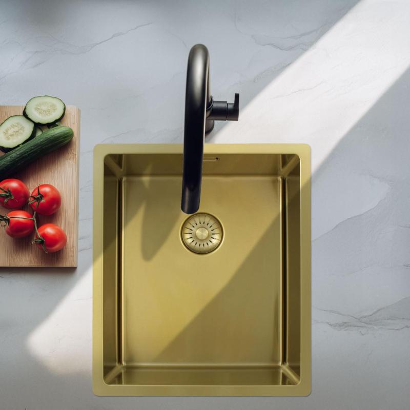 Pure.Sink Exclusivo Gylden vask 34x40 cm 10mm radius undermontering, planmontering og overmontering PEX3440-60