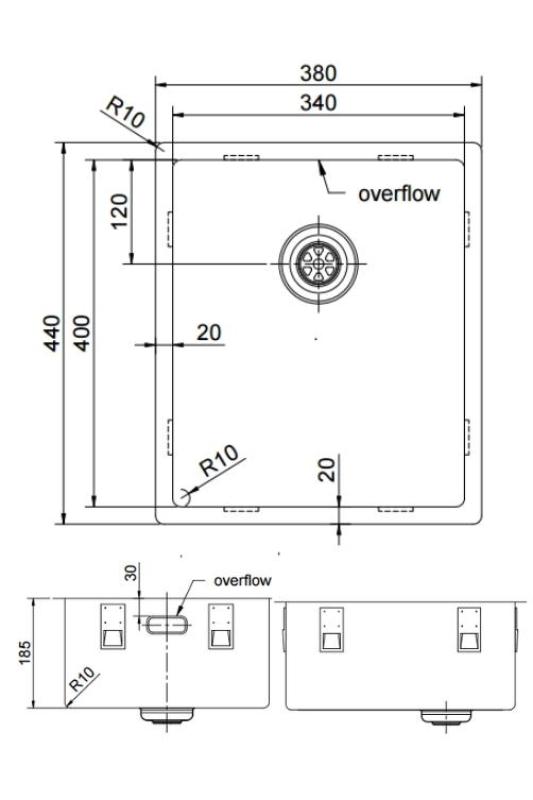 Pure.Sink Exclusivo Gun metal vask 34x40 cm 10mm radius underbygning, planbygning og overbygning PEX3440-61
