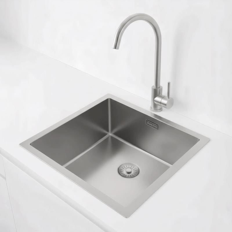 Pure.Sink Exclusivo RVS vask 40x40 cm 10mm radius underbygning, planbygning og overbygning PEX4040-02