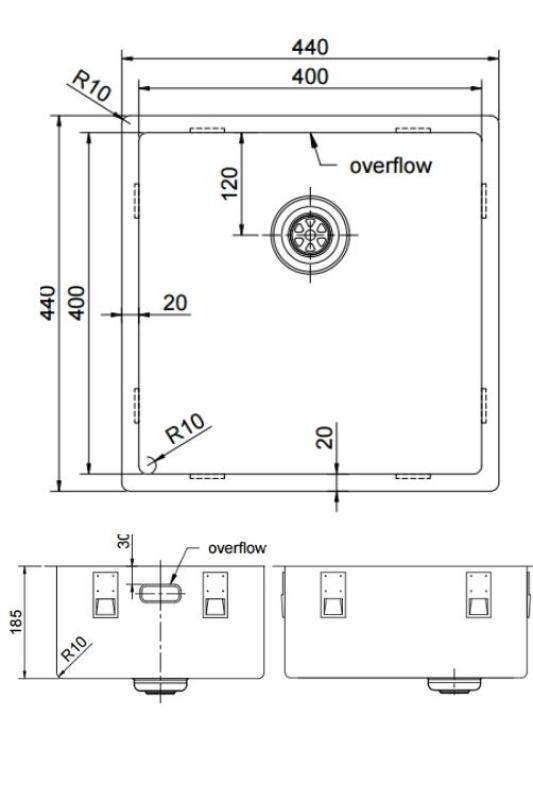 Pure.Sink Exclusivo Gun metal vask 40x40 cm 10mm radius undermontering, planmontering og overmontering PEX4040-61
