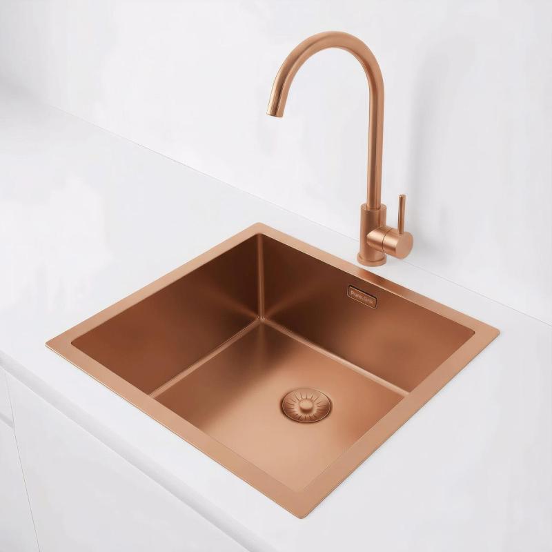 Pure.Sink Exclusivo Kobber vask 40x40 cm 10mm radius underbygning, planbygning og overbygning PEX4040-62
