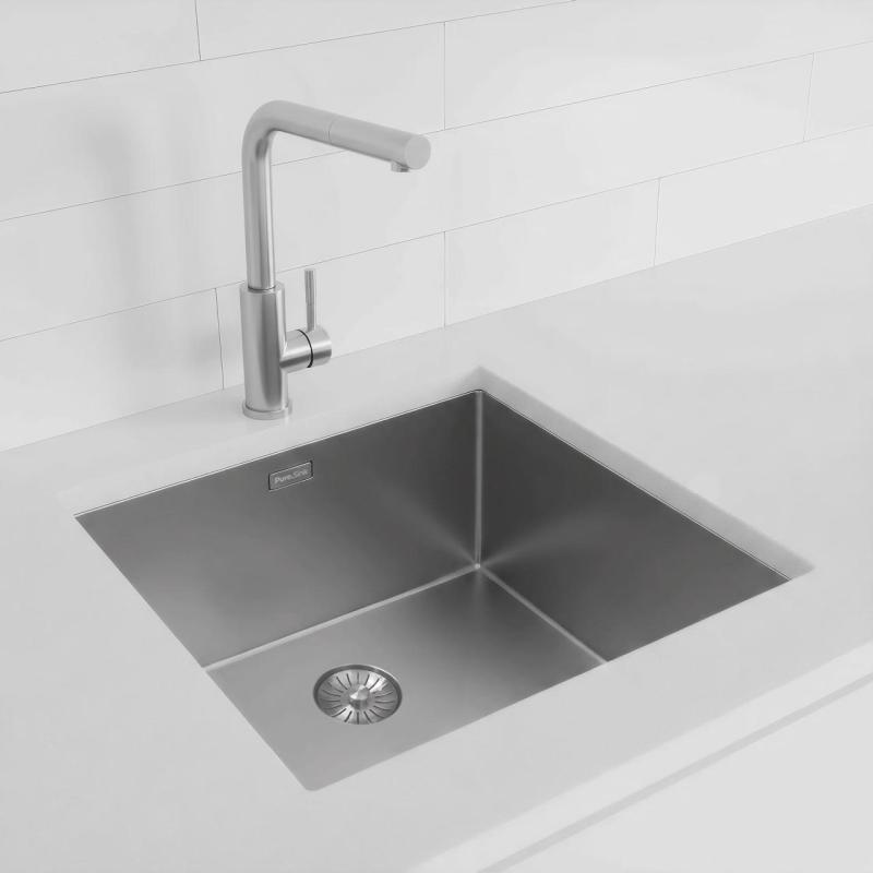 Pure.Sink Exclusivo RVS vask 45x40 cm 10mm radius underbygning, fladbund og overbygning PEX4540-02