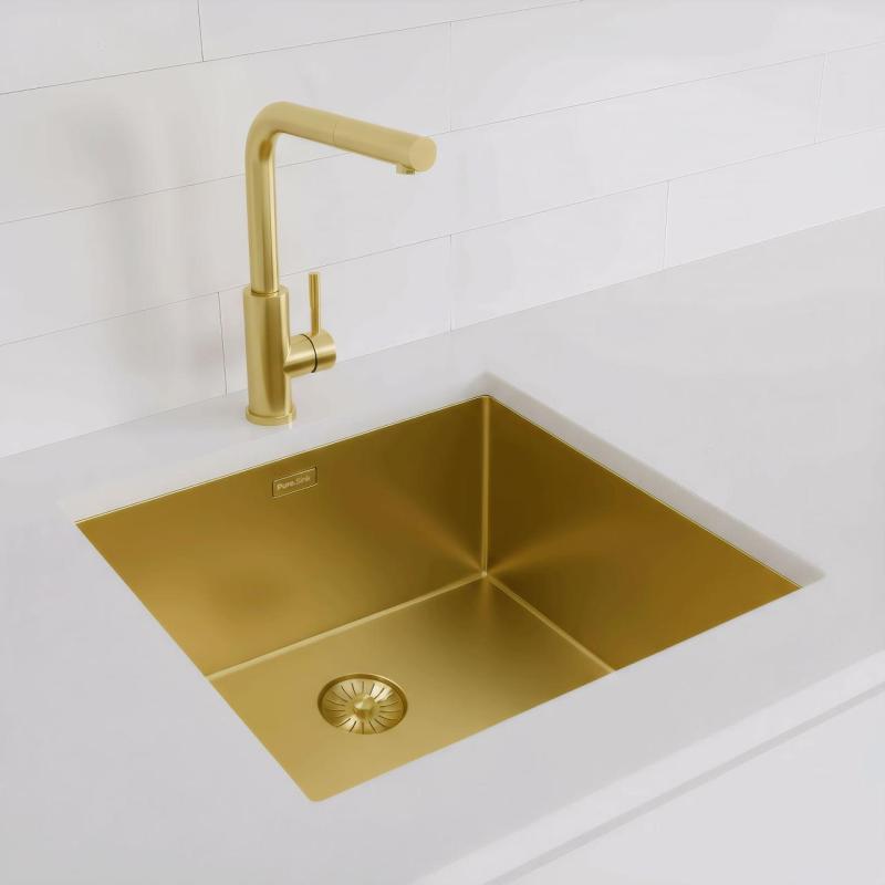 Pure.Sink Exclusivo Guld vask 45x40 cm 10mm radius undermontering, planmontering og overmontering PEX4540-60