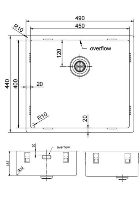 Pure.Sink Exclusivo Guld vask 45x40 cm 10mm radius undermontering, planmontering og overmontering PEX4540-60