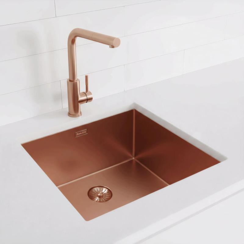 Pure.Sink Exclusivo Kobber vask 45x40 cm 10mm radius undermontering, planmontering og overmontering PEX4540-62