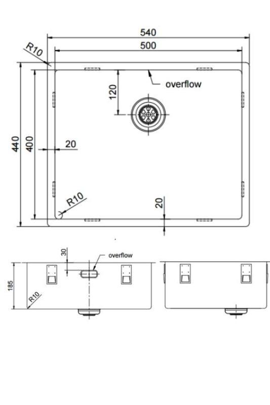 Pure.Sink Exclusivo Gylden vask 50x40 cm 10mm radius underbygning, fladbygning og overbygning PEX5040-60