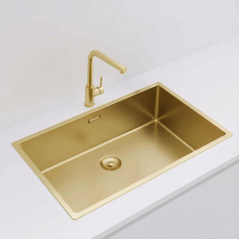 Pure.Sink Exclusivo stor guld vask 70x40 cm 10mm radius undermontering, planmontering og overmontering PEX7040-60