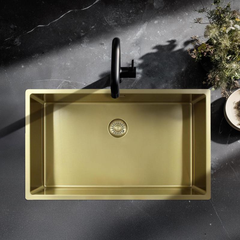 Pure.Sink Exclusivo stor guld vask 70x40 cm 10mm radius undermontering, planmontering og overmontering PEX7040-60