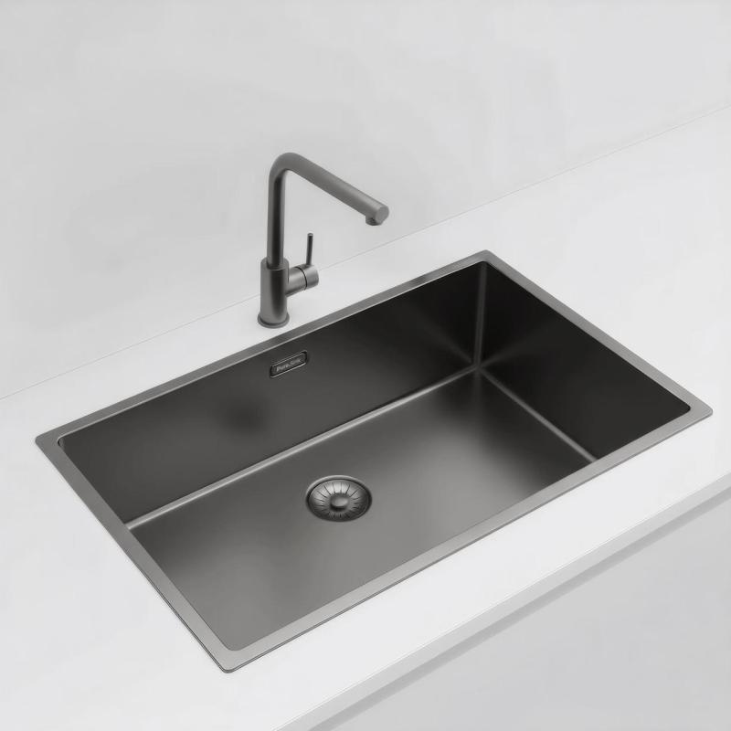 Pure.Sink Exclusivo stor Gun metal vask 70x40 cm 10mm radius undermontering, planmontering og overmontering PEX7040-61